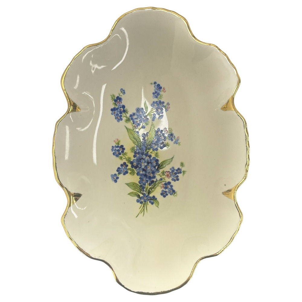 Vintage Holley Ross 22K Gold Trim Distinguished China Floral Serving‎ Nut Dish